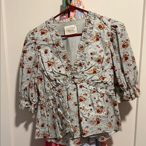 Tuckernuck Floral Blouse - Light Blue and Red